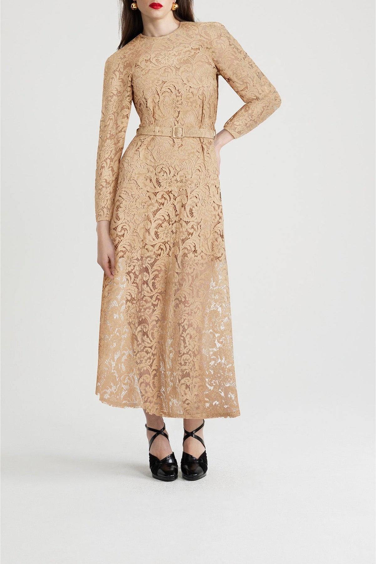 Gray Sand / Robe longue en dentelle de coton bio