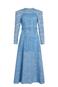 Airy Blue / Robe longue en dentelle de coton bio