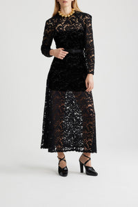 Black / Robe longue en dentelle de coton bio