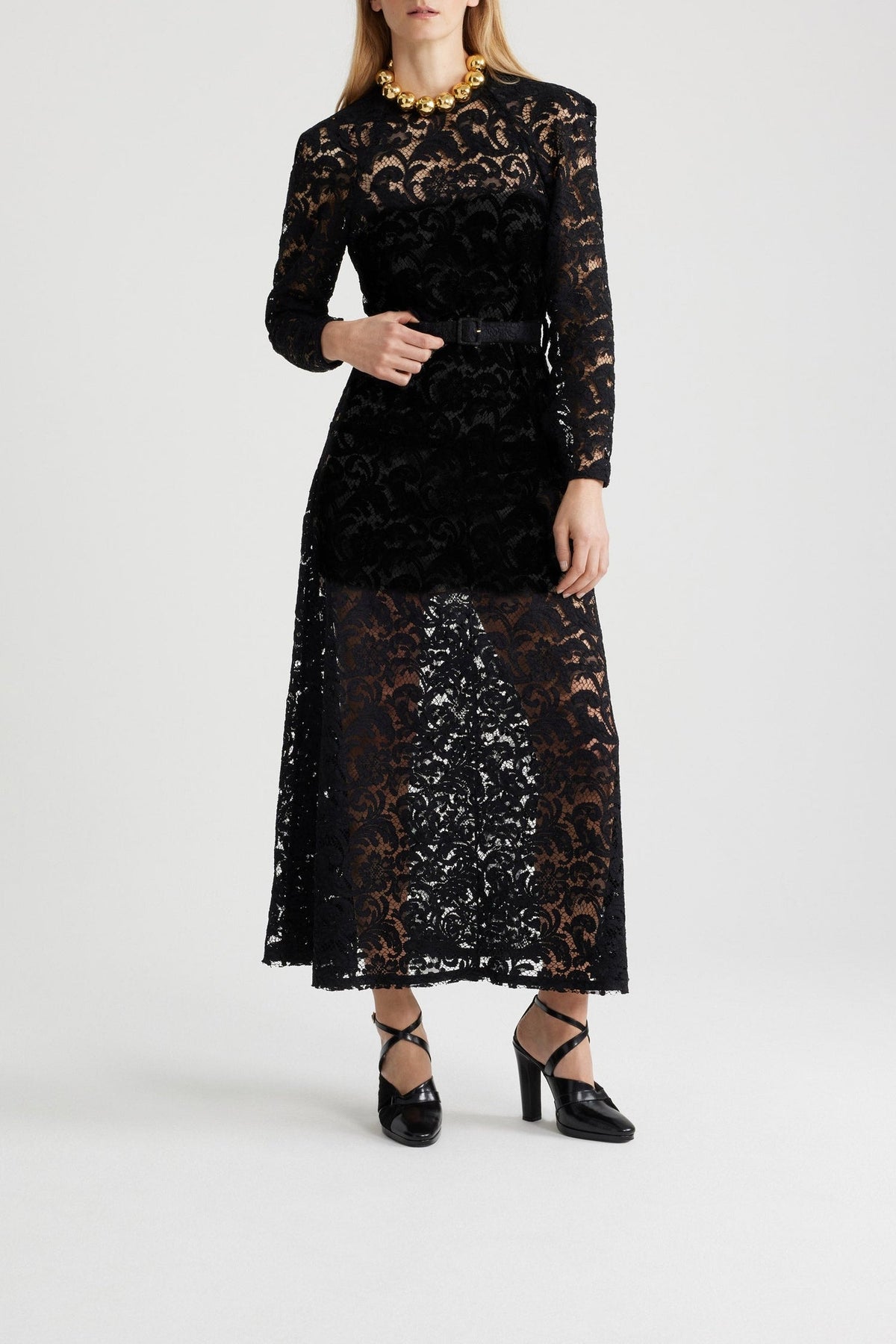 Black / Robe longue en dentelle de coton bio