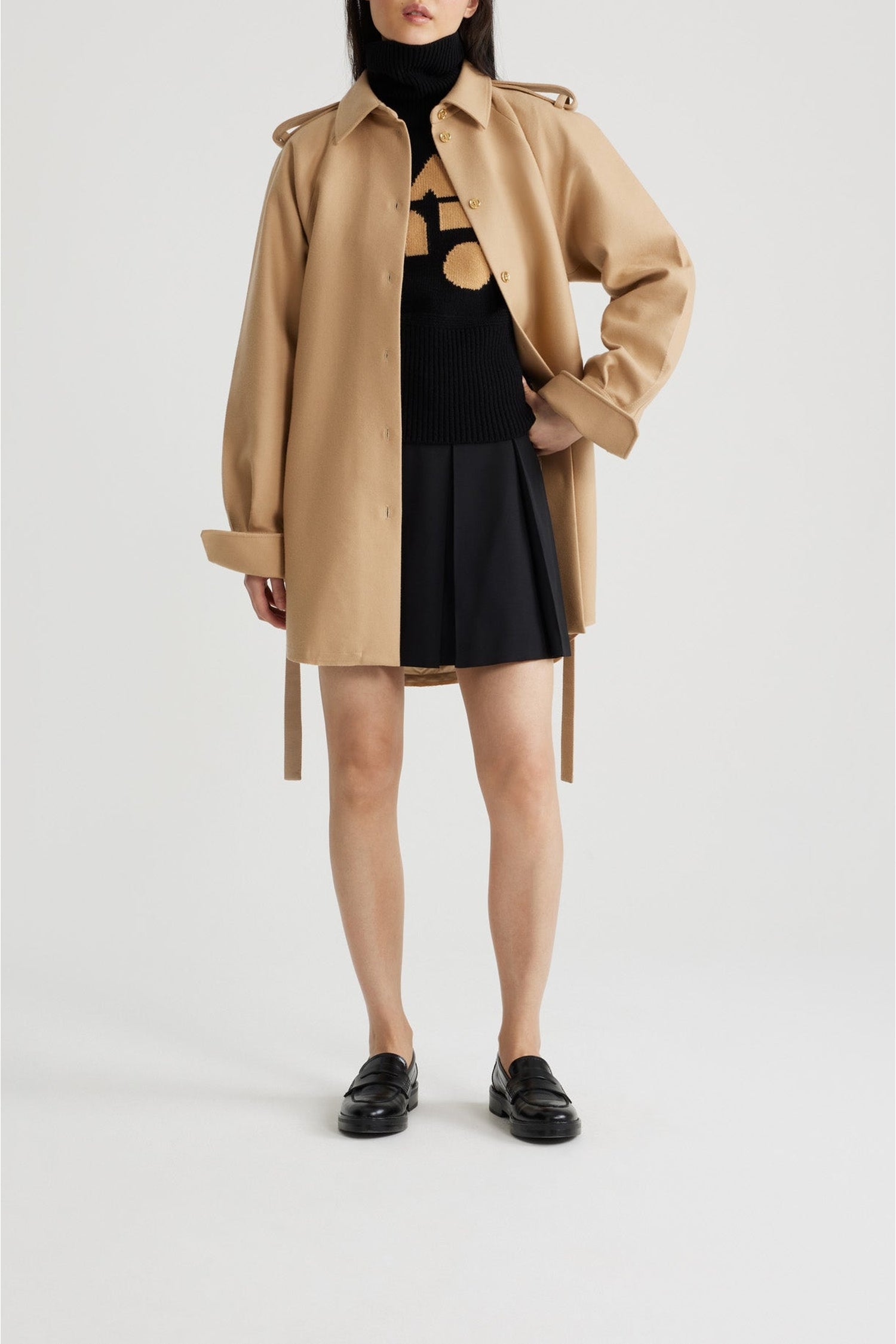 Robe chemise courte en laine - Sable