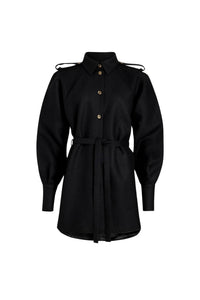 Robe chemise courte en laine - Noir