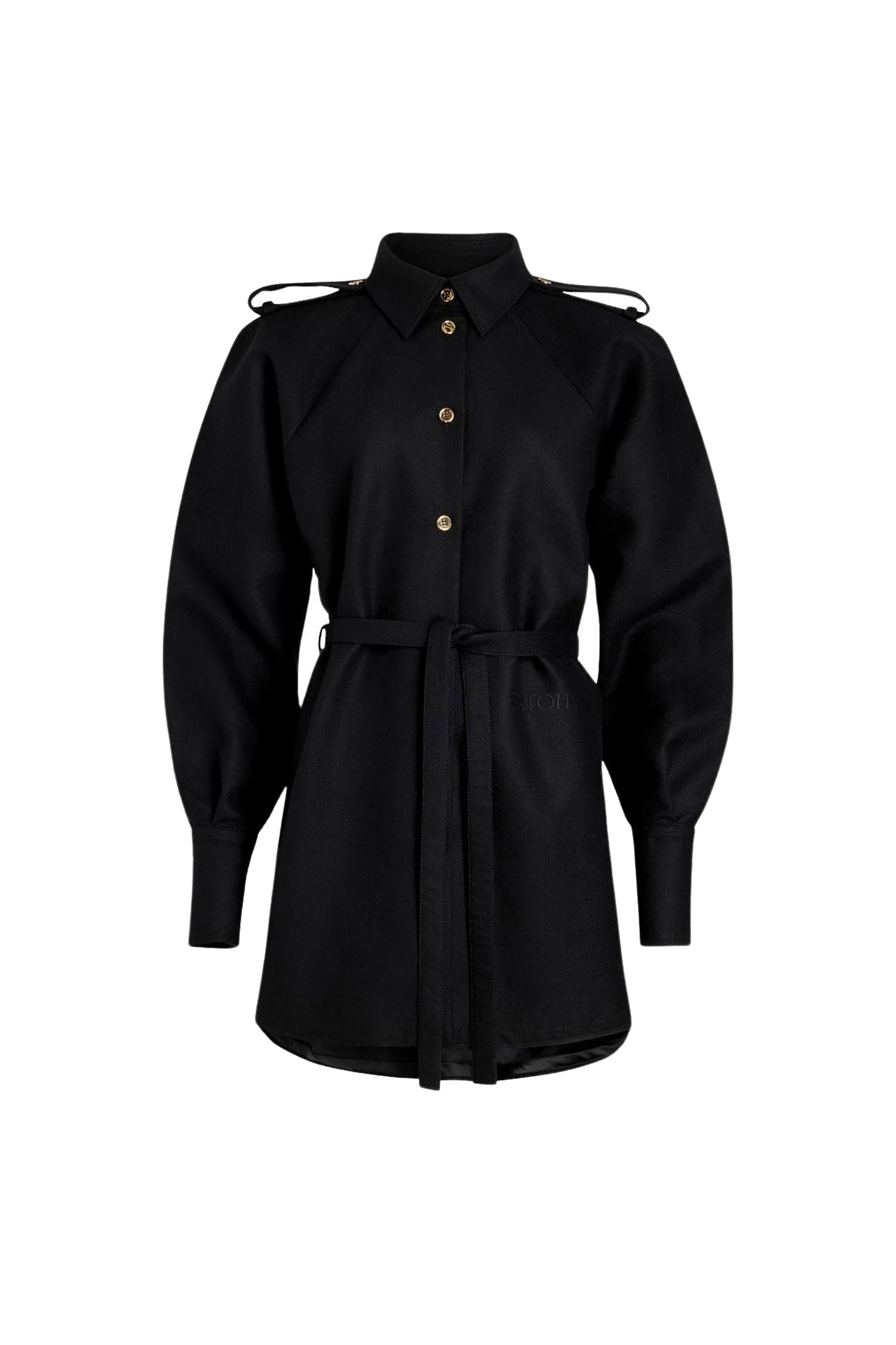 Robe chemise courte en laine - Noir
