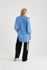 Victoria Blue Stripes / Robe chemise courte en coton bio éco-responsable
