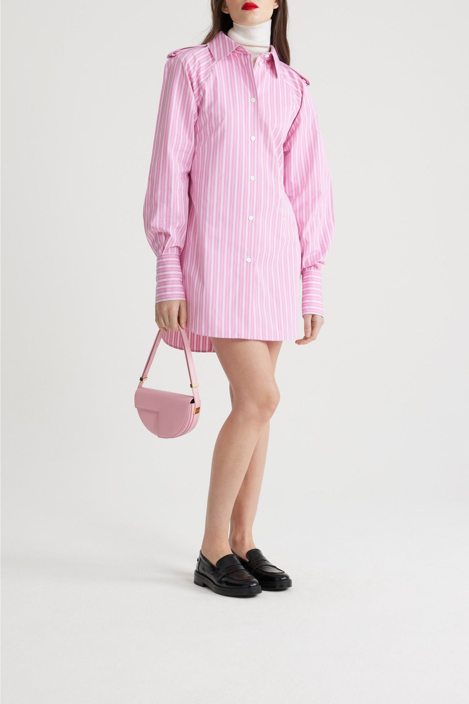 Short cotton shirt dress - Pink