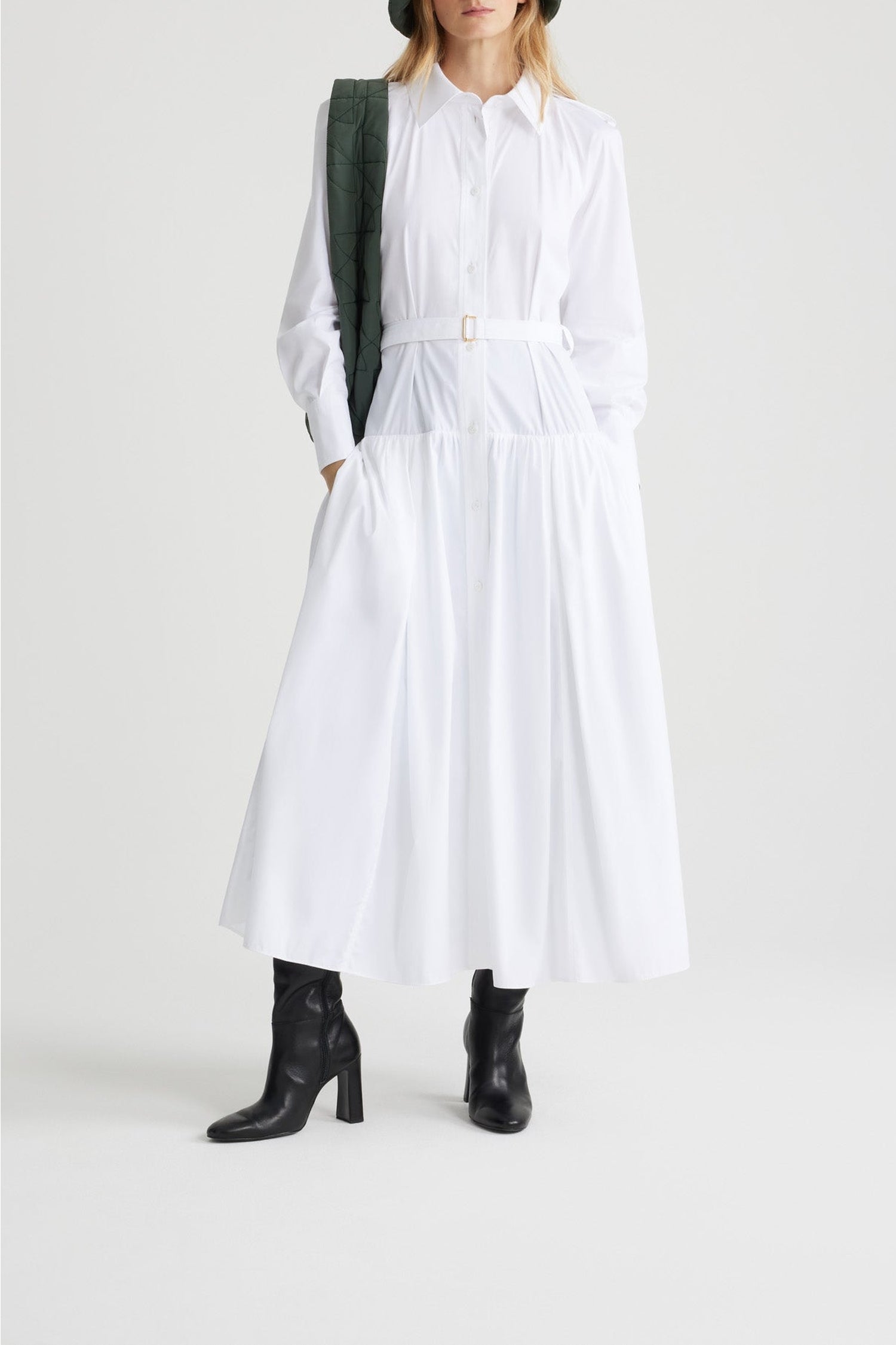Robe chemise longue en coton - Blanc