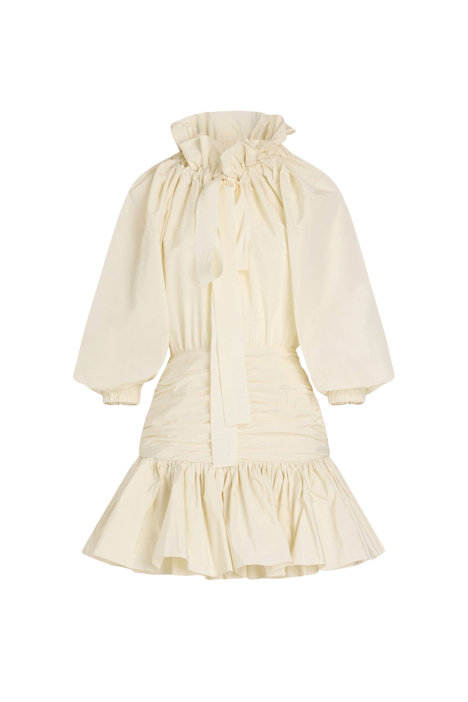 Short dress with puffed sleeves in faille - Ivory