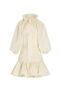 Ivory / Robe courte à manches bouffantes en faille recyclée