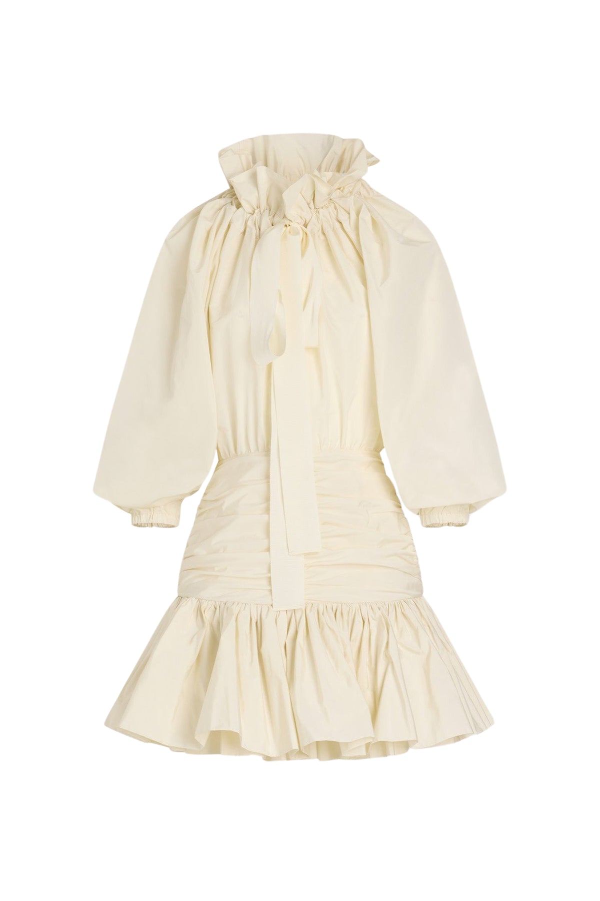 Ivory / Robe courte à manches bouffantes en faille recyclée