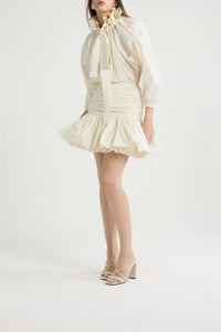 Short dress with puffed sleeves in faille - Ivory