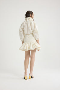 Ivory / Robe courte à manches bouffantes en faille recyclée