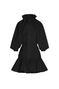 Robe courte à manches bouffantes en faille - Noir