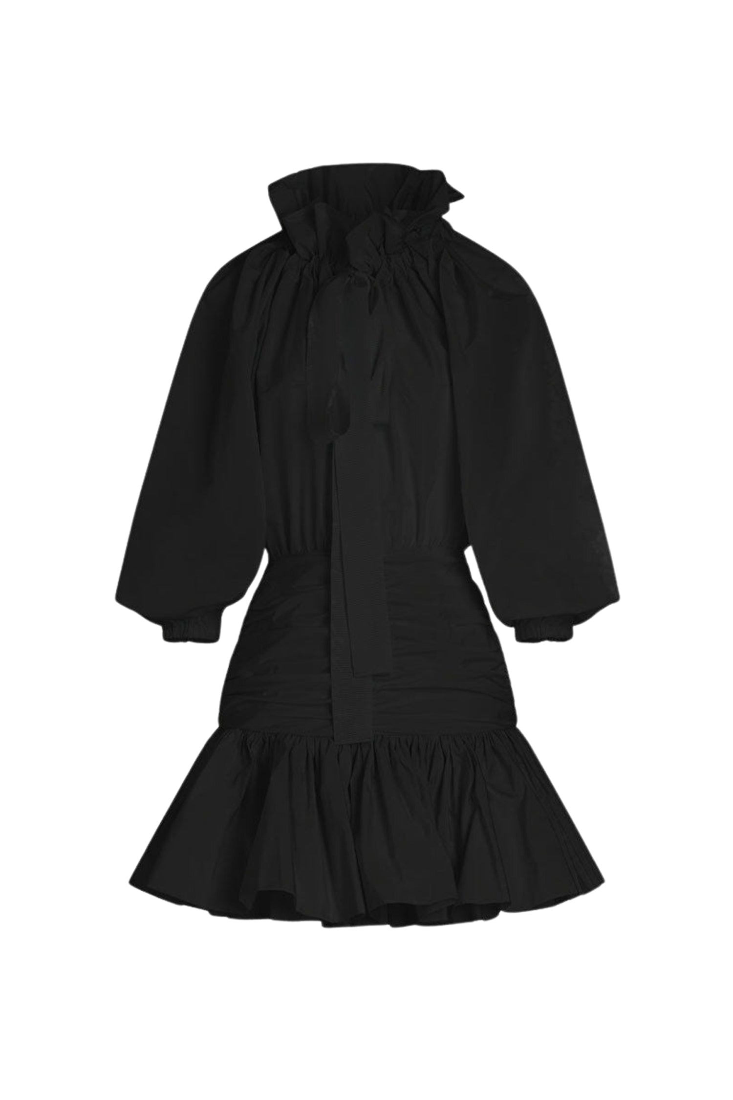 Black / Robe courte à manches bouffantes en faille recyclée