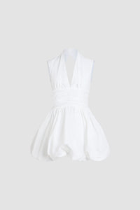 White / Robe boule courte dos nu en faille recyclée