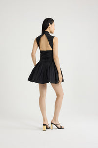 Black / Robe boule courte dos nu en faille recyclée
