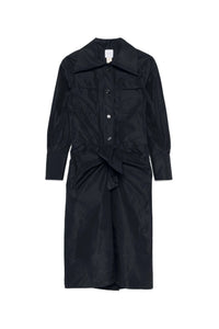 Robe midi à nœud en faille - Bleu Marine