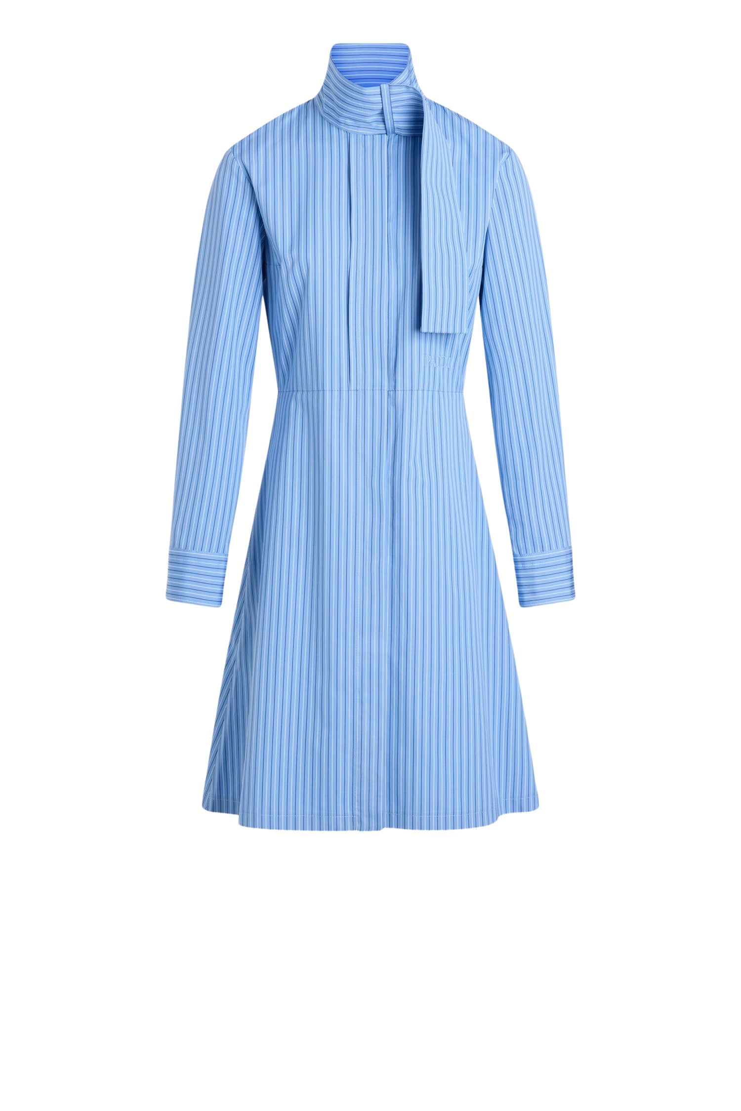 Ice Blue Stripes / Robe chemise à col foulard en popeline de coton bio