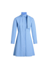 Scarf-neck midi dress in cotton poplin - Glacier blue