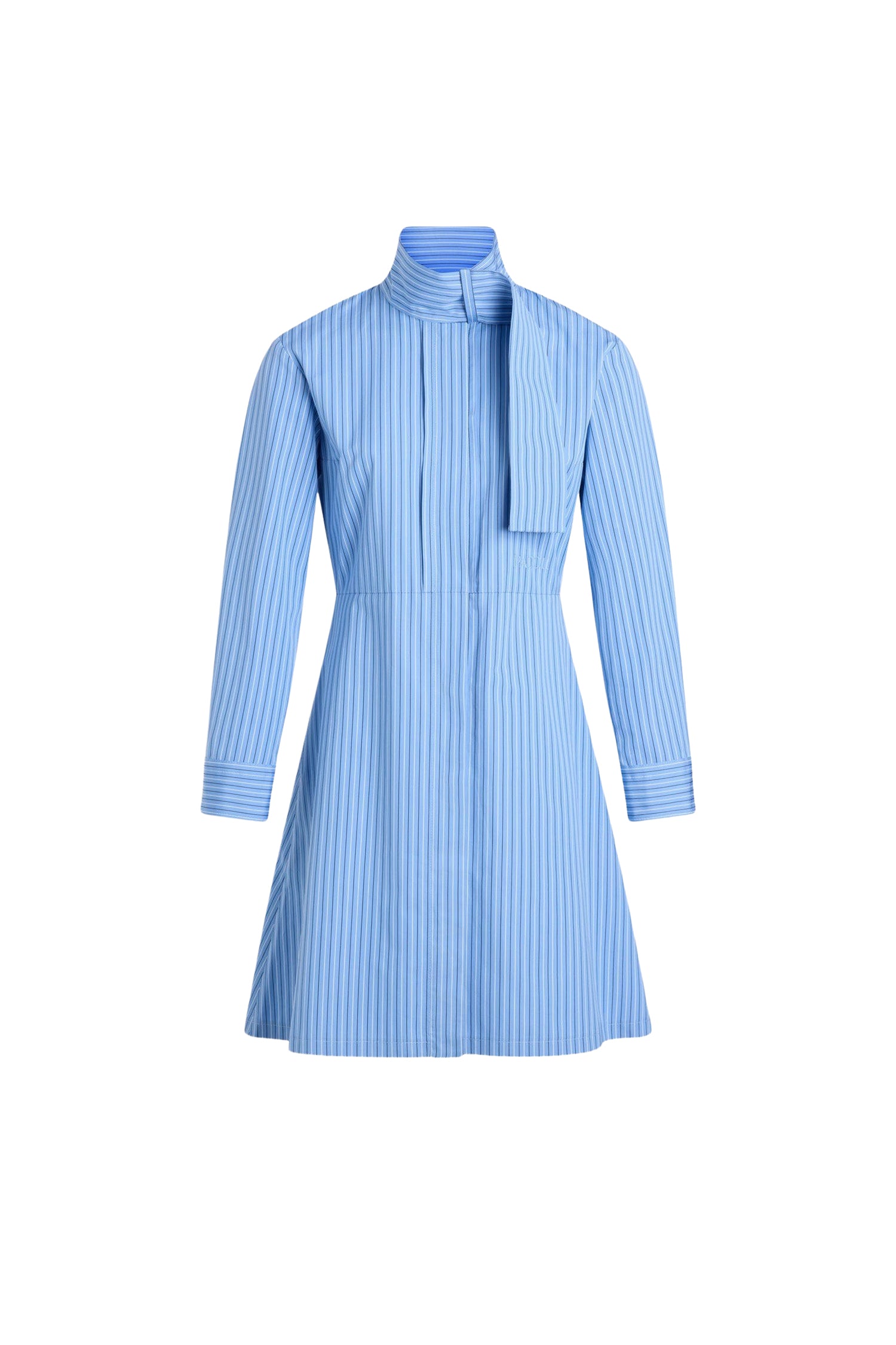 Scarf-neck midi dress in cotton poplin - Glacier blue
