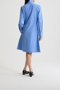 Scarf-neck midi dress in cotton poplin - Glacier blue