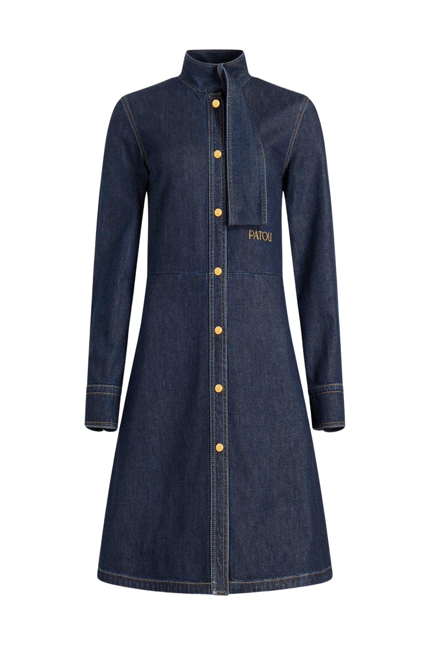Robe midi à col foulard en denim - Bleu Nuit
