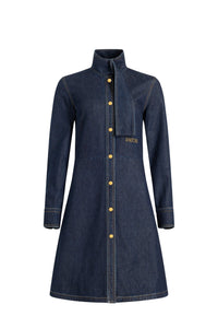 Blue Moon Rodeo / Robe chemise à col foulard en denim de coton mélangé