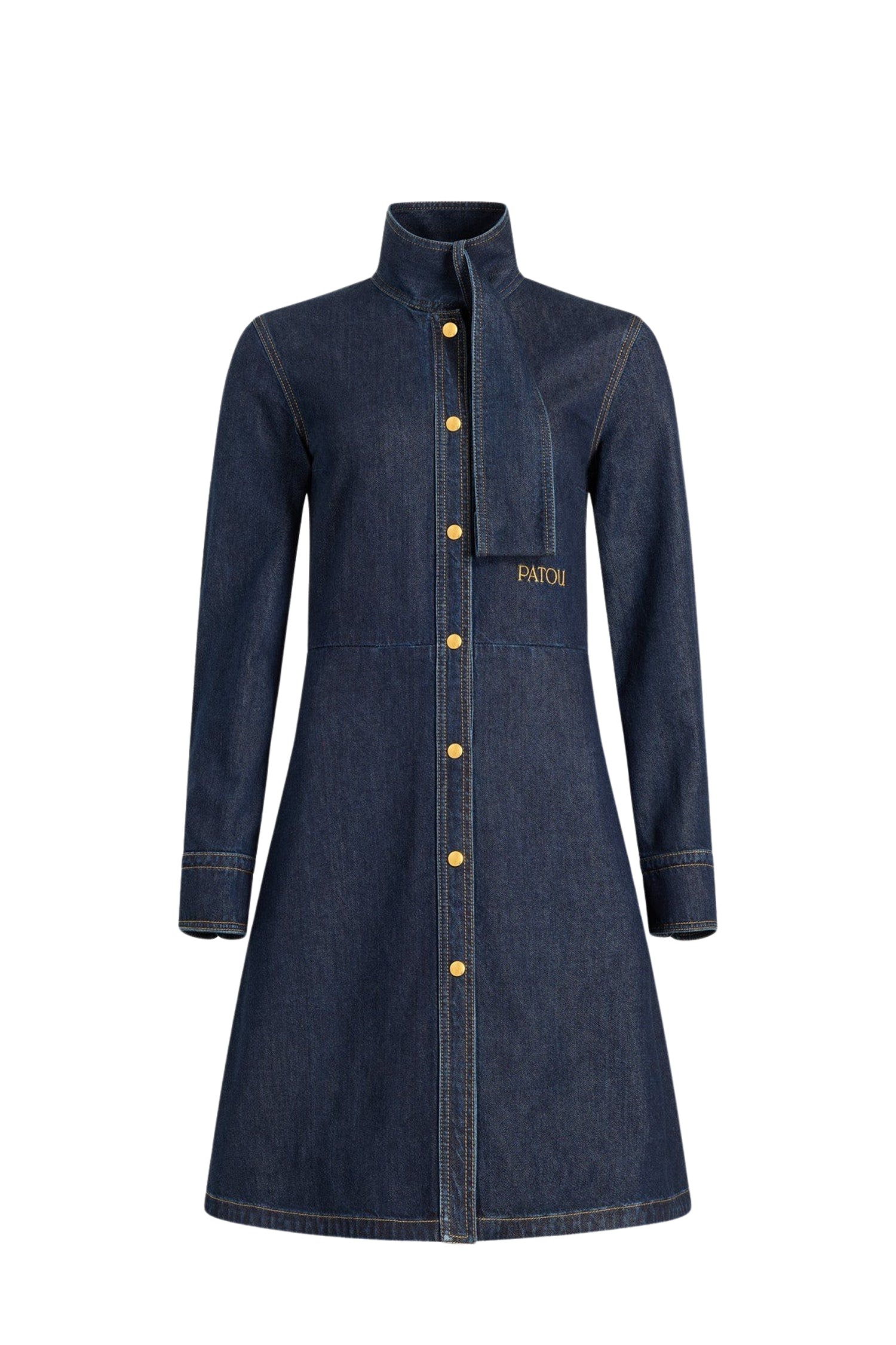 Blue Moon Rodeo / Robe chemise à col foulard en denim de coton mélangé