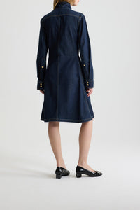 Robe midi à col foulard en denim - Bleu Nuit