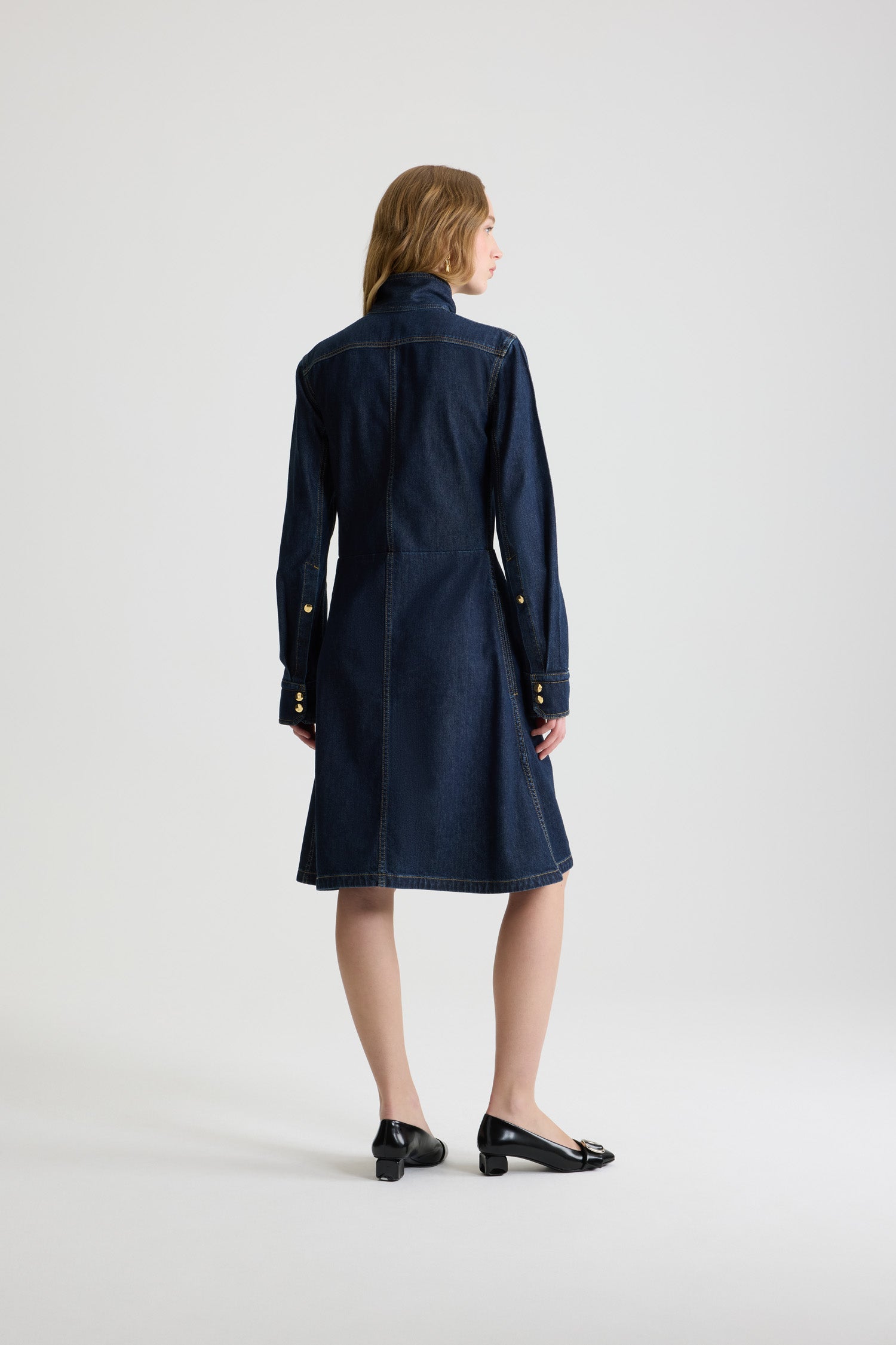 Blue Moon Rodeo / Robe chemise à col foulard en denim de coton mélangé