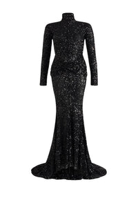 Robe longue à sequins avec découpe au dos - Noir