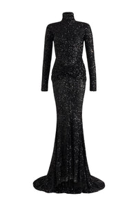 Black / Robe longue à sequins avec découpe au dos