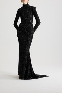Robe longue à sequins avec découpe au dos - Noir