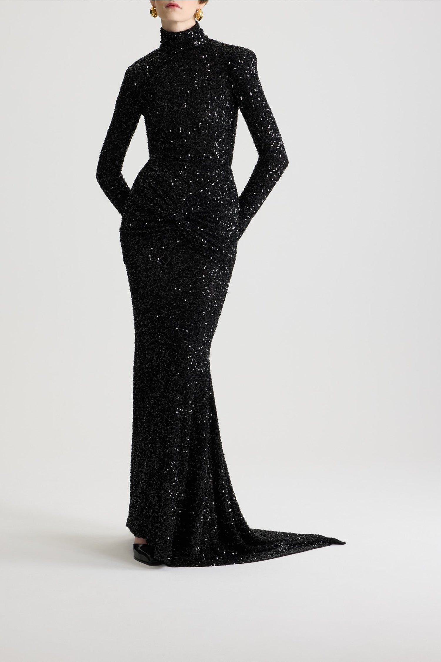 Robe longue à sequins avec découpe au dos - Noir