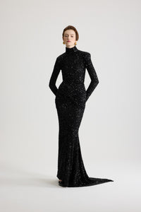 Black / Robe longue à sequins avec découpe au dos