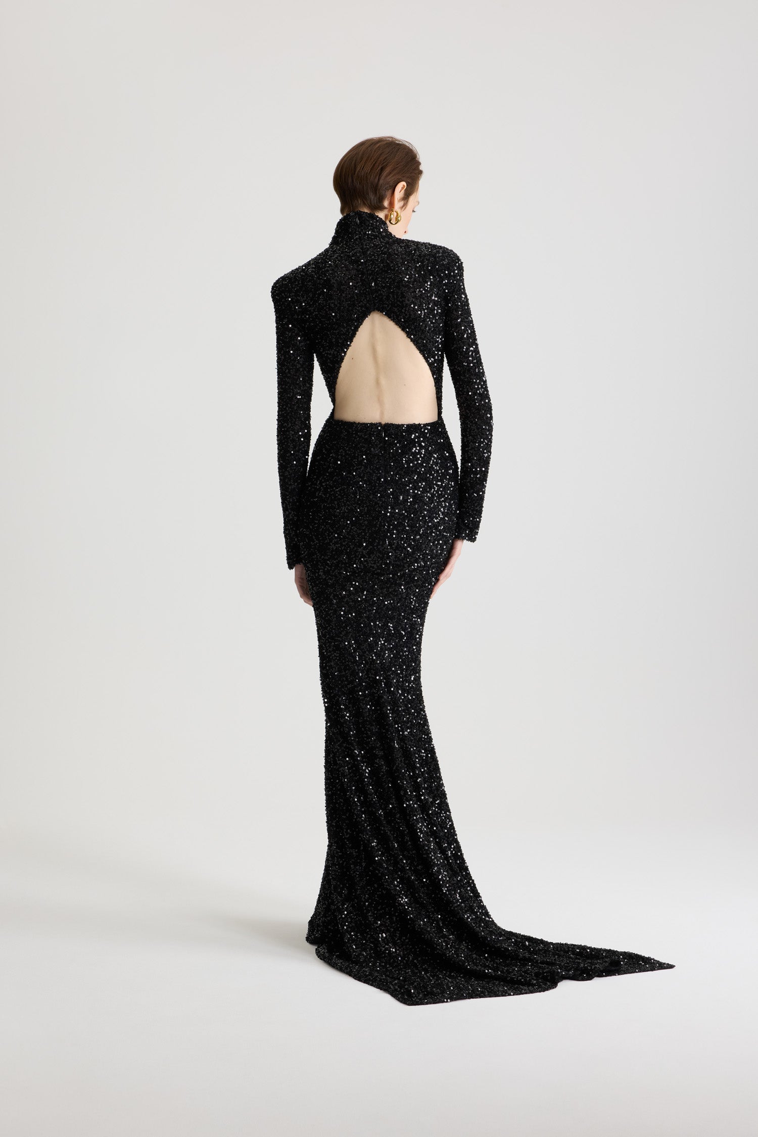 Robe longue à sequins avec découpe au dos - Noir