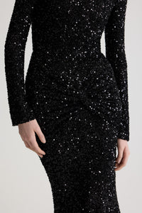 Black / Robe longue à sequins avec découpe au dos