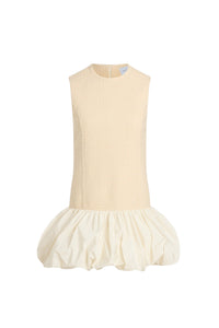 Snowberry White / Robe à ourlet volanté en tweed de laine mélangée éco-responsable et faille