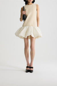 Robe courte à ourlet volanté en tweed de laine - Blanc