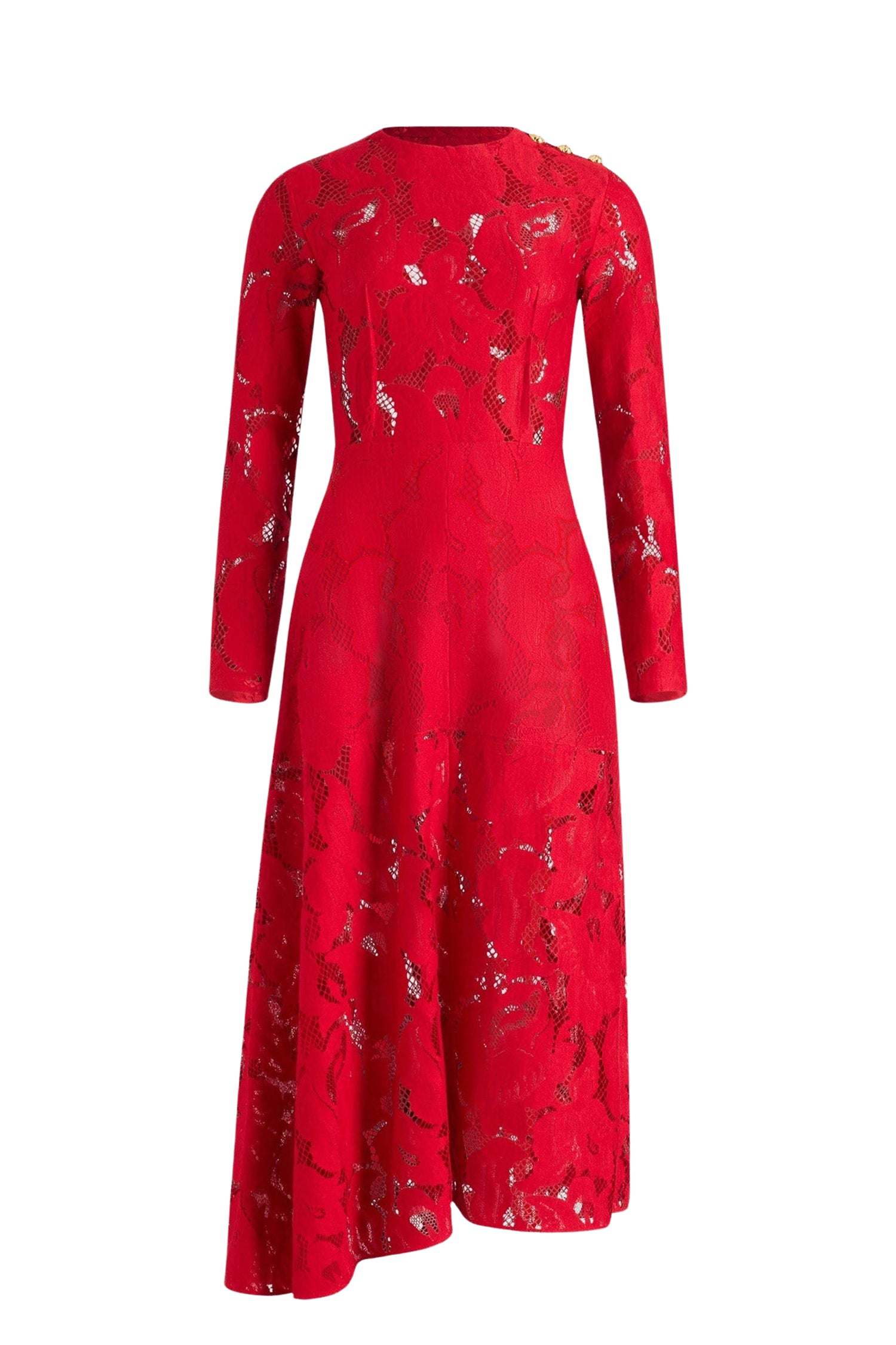 Robe midi asymétrique en dentelle de coton - Rouge Babylone