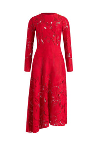Babylone Red / Robe midi asymétrique en dentelle de coton bio mélangé