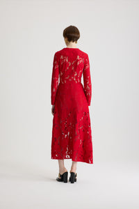 Robe midi asymétrique en dentelle de coton - Rouge Babylone
