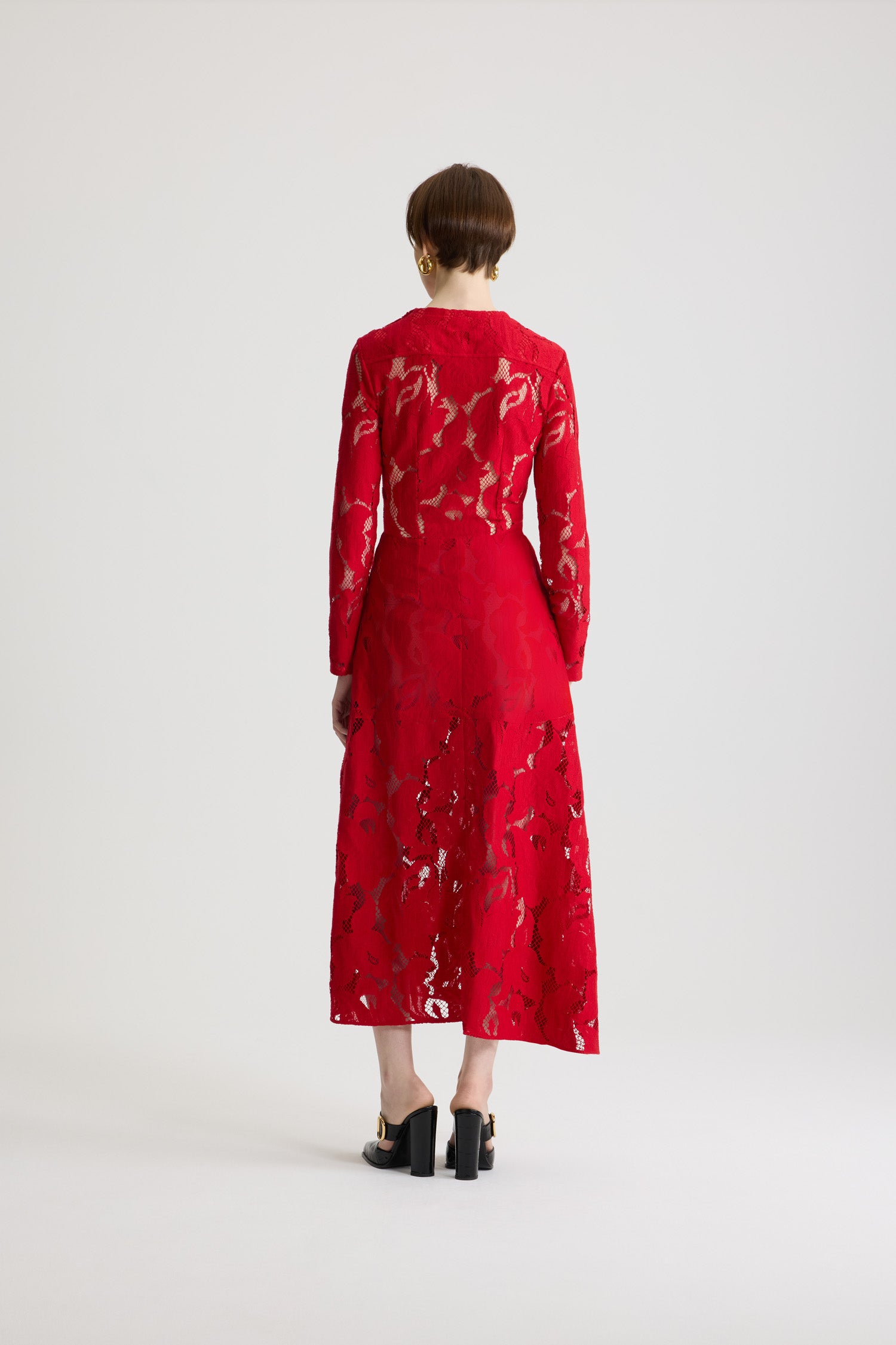 Robe midi asymétrique en dentelle de coton - Rouge Babylone