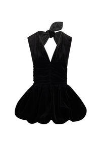 Robe courte dos nu en velours de coton - Noir