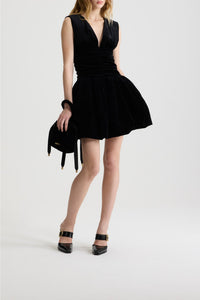 Robe courte dos nu en velours de coton - Noir