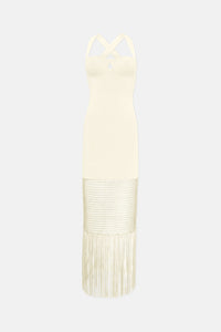 Robe Diana à franges - Creme