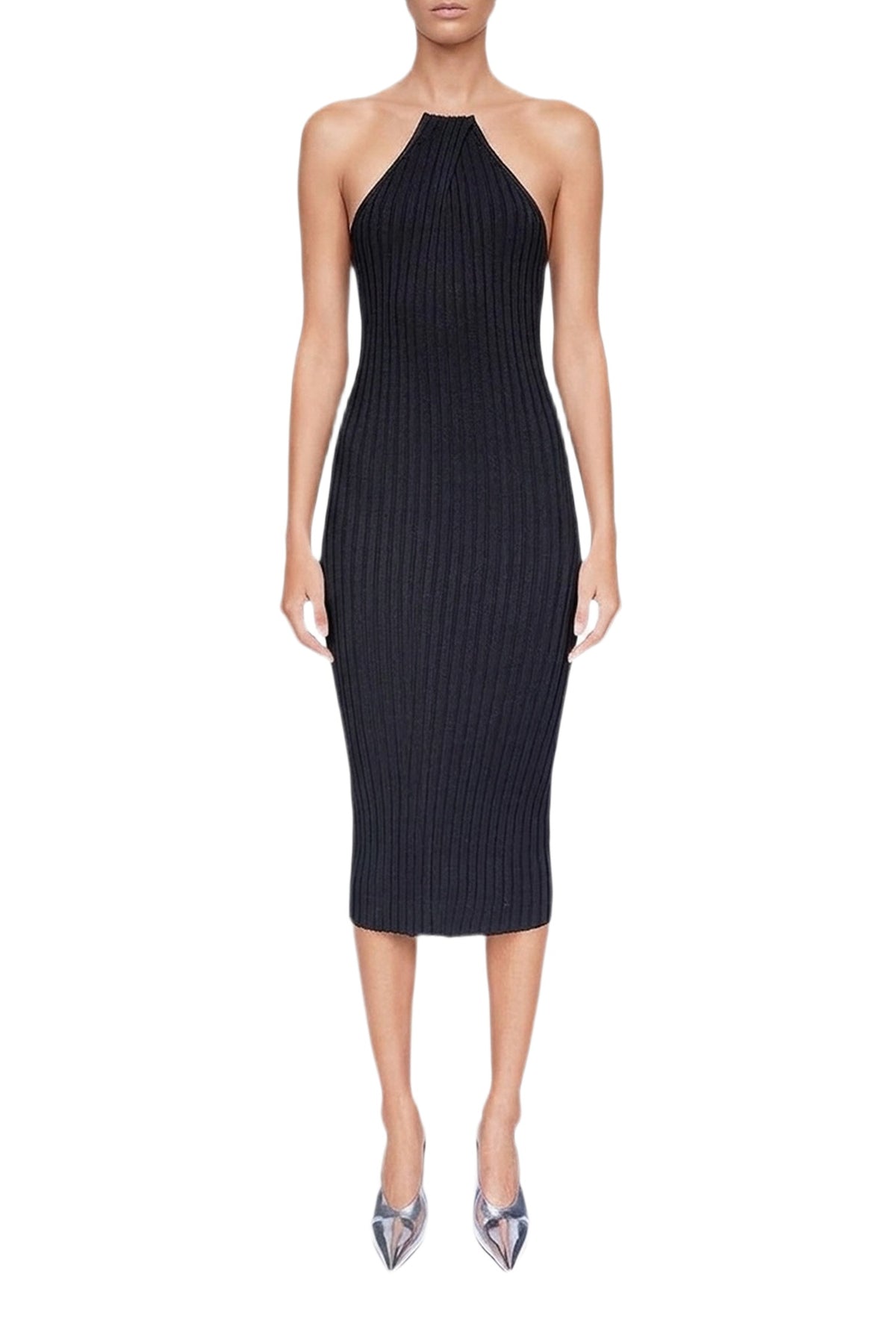Metallic Rhea Halter Dress - Black