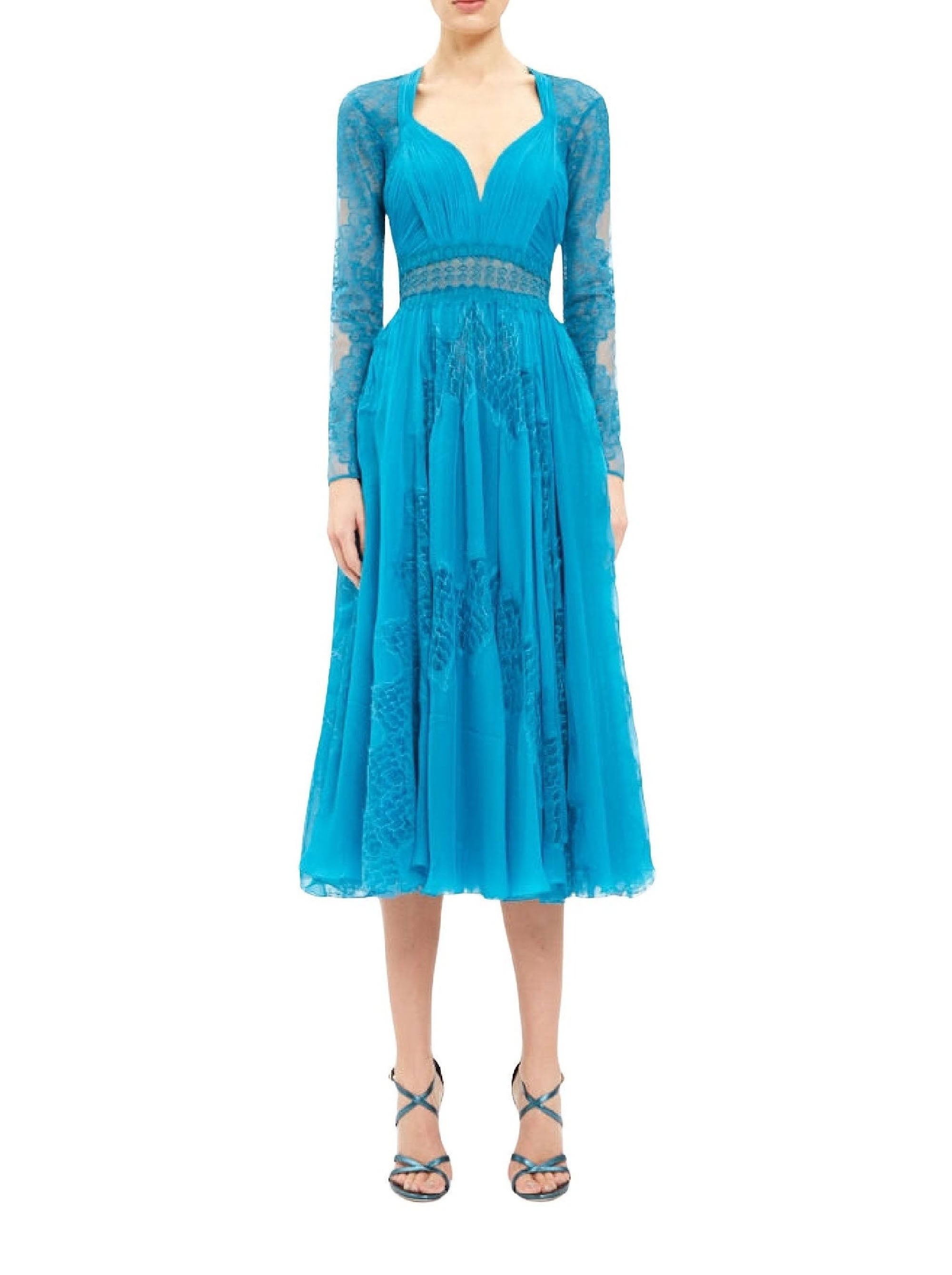 Robe à motifs fleuris en soie - Mosaic Blue