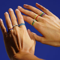 Bague Enamel double anneaux sertie d'un diamant - Or Jaune & Jaune