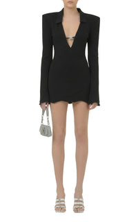 Bow short dress with plunging neckline - Black