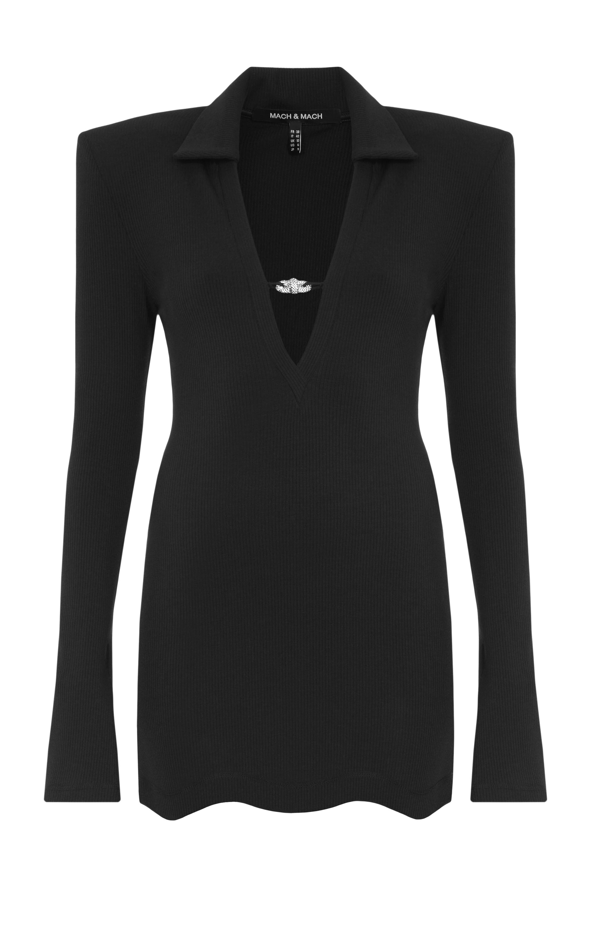 Bow short dress with plunging neckline - Black
